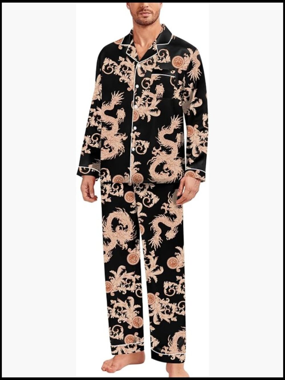 Men's Silk Satin Pajama Set Button-Down Long Sleeve Sleepwear